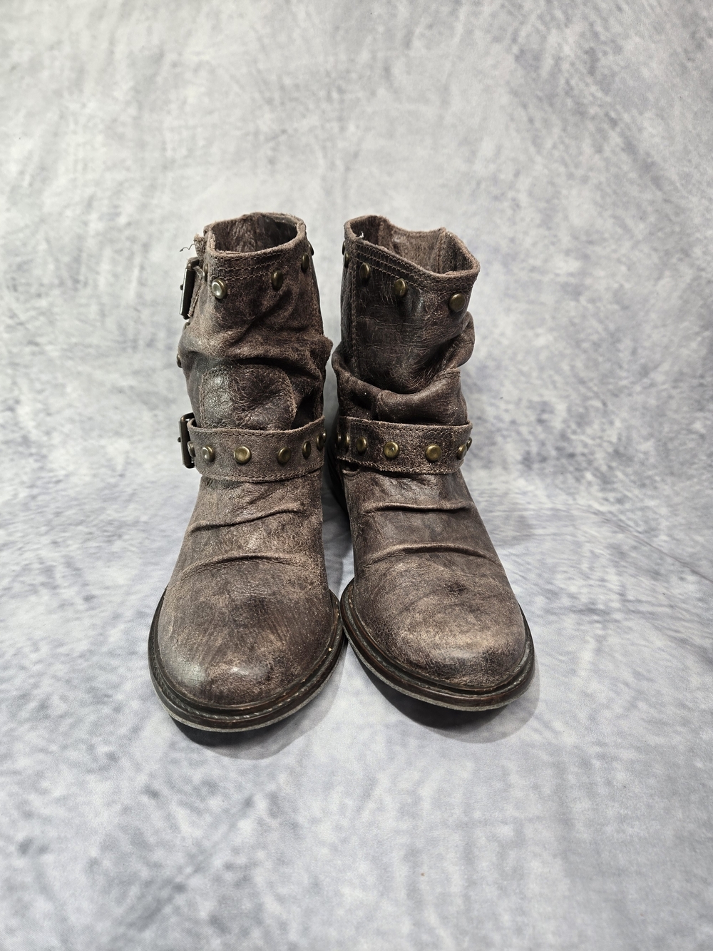 ME Makeover Essentials Distressed Brown Studded Ankle Boots